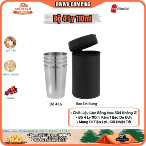 Bộ 4 Cốc , Ly Inox 304 165ml Kèm Bao Da