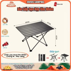 Bàn Gấp Gọn Cắm Trại, Hợp Kim Nhôm Gọn Nhẹ 68cm
